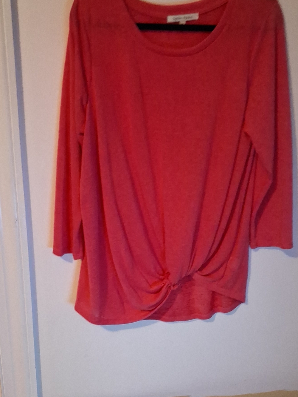 Knot-Front Long Sleeve Tunic in Coral